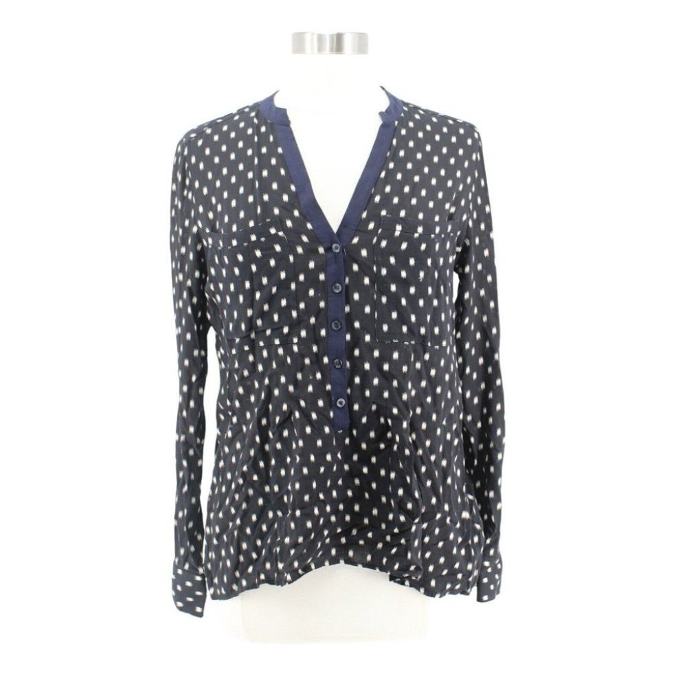 Anthropolgie Vanessa Virginia Blue White Half Button Down Shirt Size 8